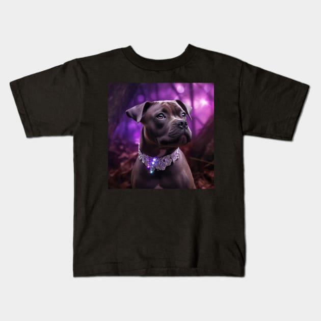 Staffy Puppy In Forest Kids T-Shirt by Enchanted Reverie